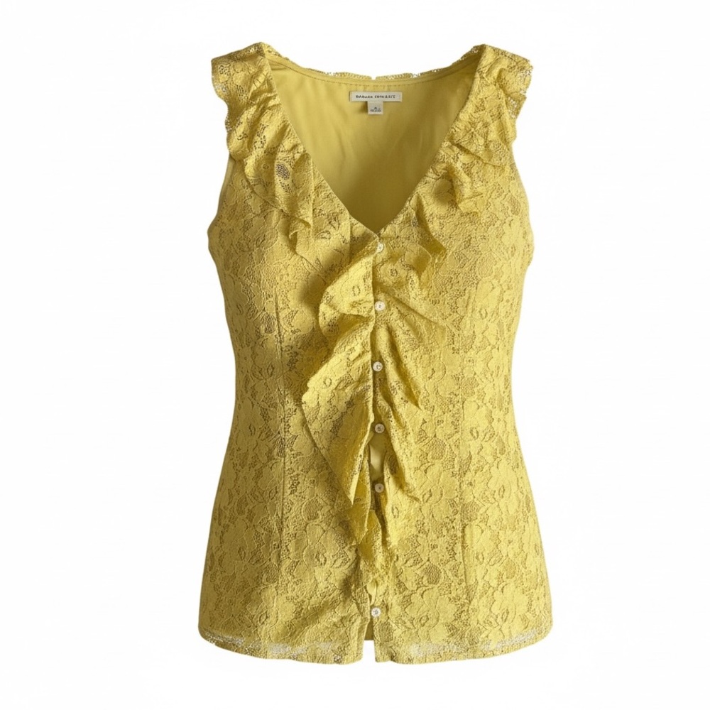 Banana Republic Bright Yellow Lace Ruffled Button-Front Sleeveless Top